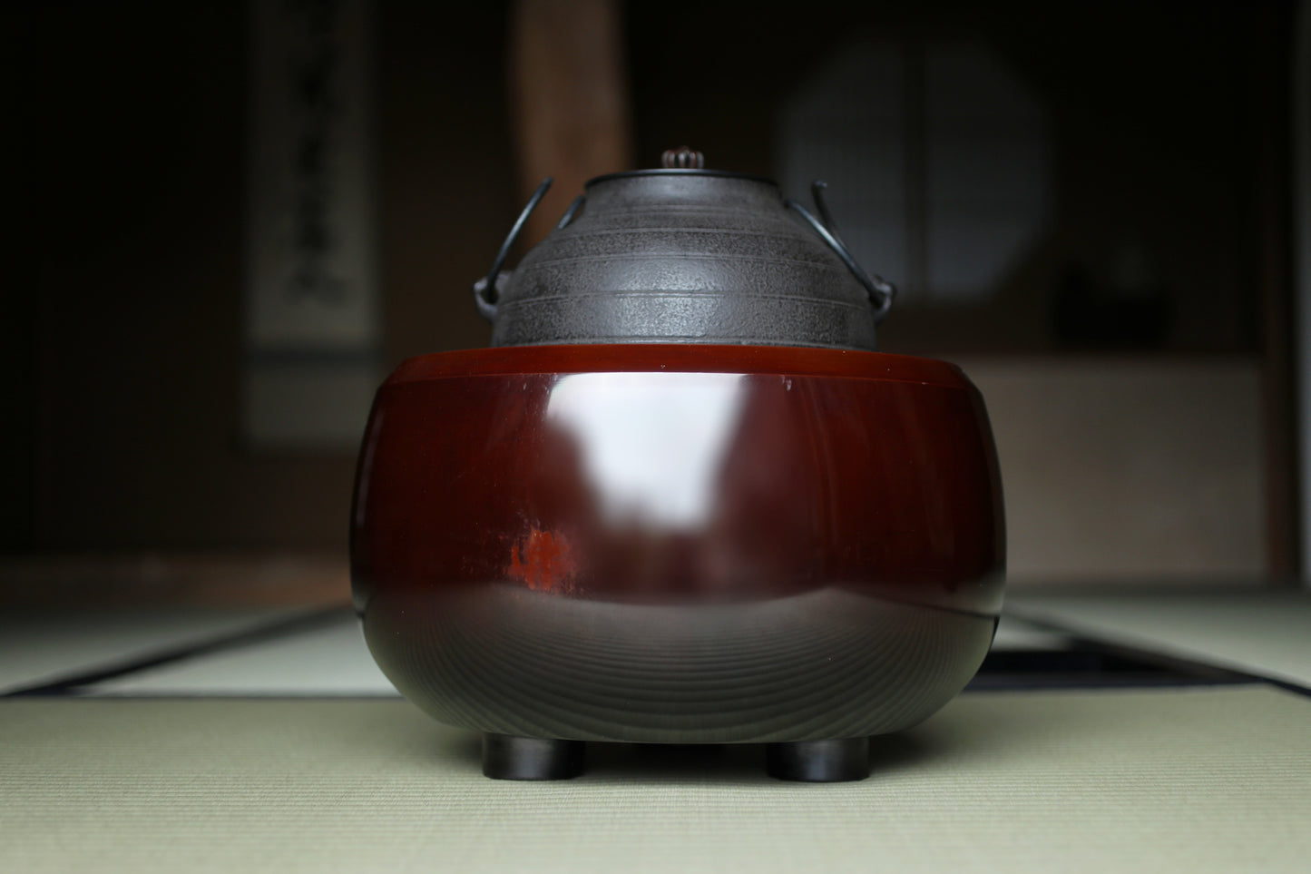 CHAGAMA and FURO Japanese antique bronze brazier and cast iron kettle, For Tea ceremony, Doan furo and Amida gama in 1970s