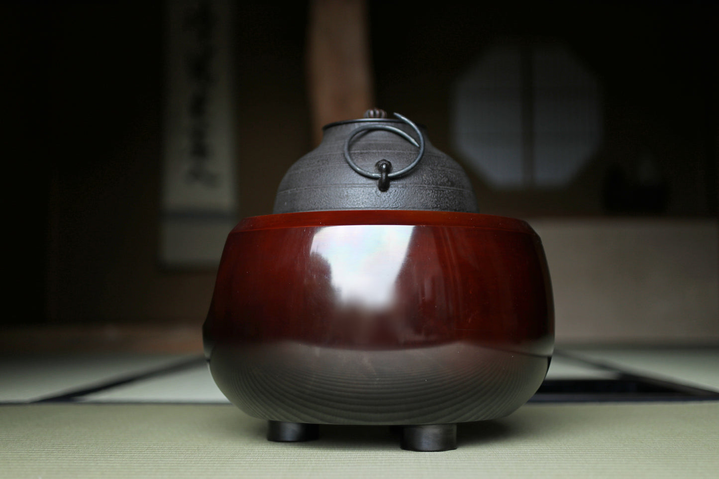 CHAGAMA and FURO Japanese antique bronze brazier and cast iron kettle, For Tea ceremony, Doan furo and Amida gama in 1970s