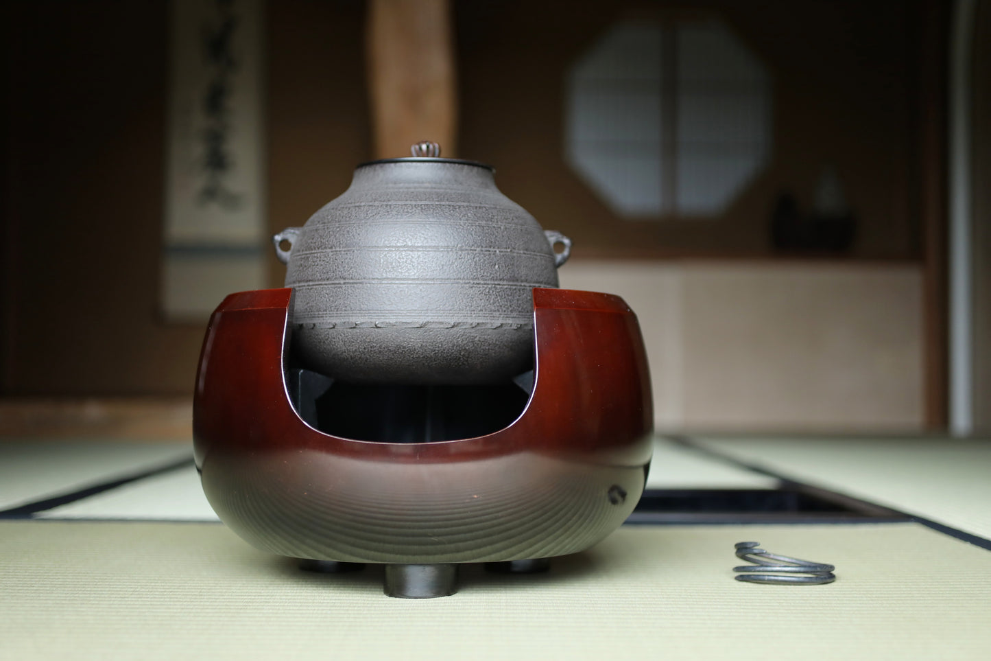 CHAGAMA and FURO Japanese antique bronze brazier and cast iron kettle, For Tea ceremony, Doan furo and Amida gama in 1970s