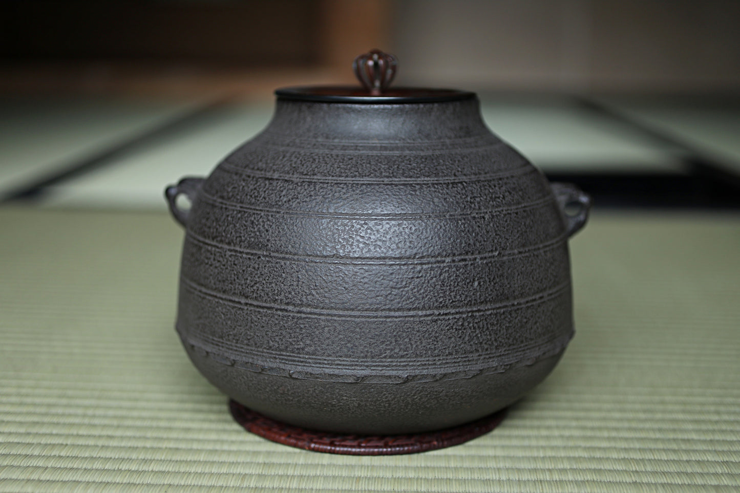 CHAGAMA and FURO Japanese antique bronze brazier and cast iron kettle, For Tea ceremony, Doan furo and Amida gama in 1970s