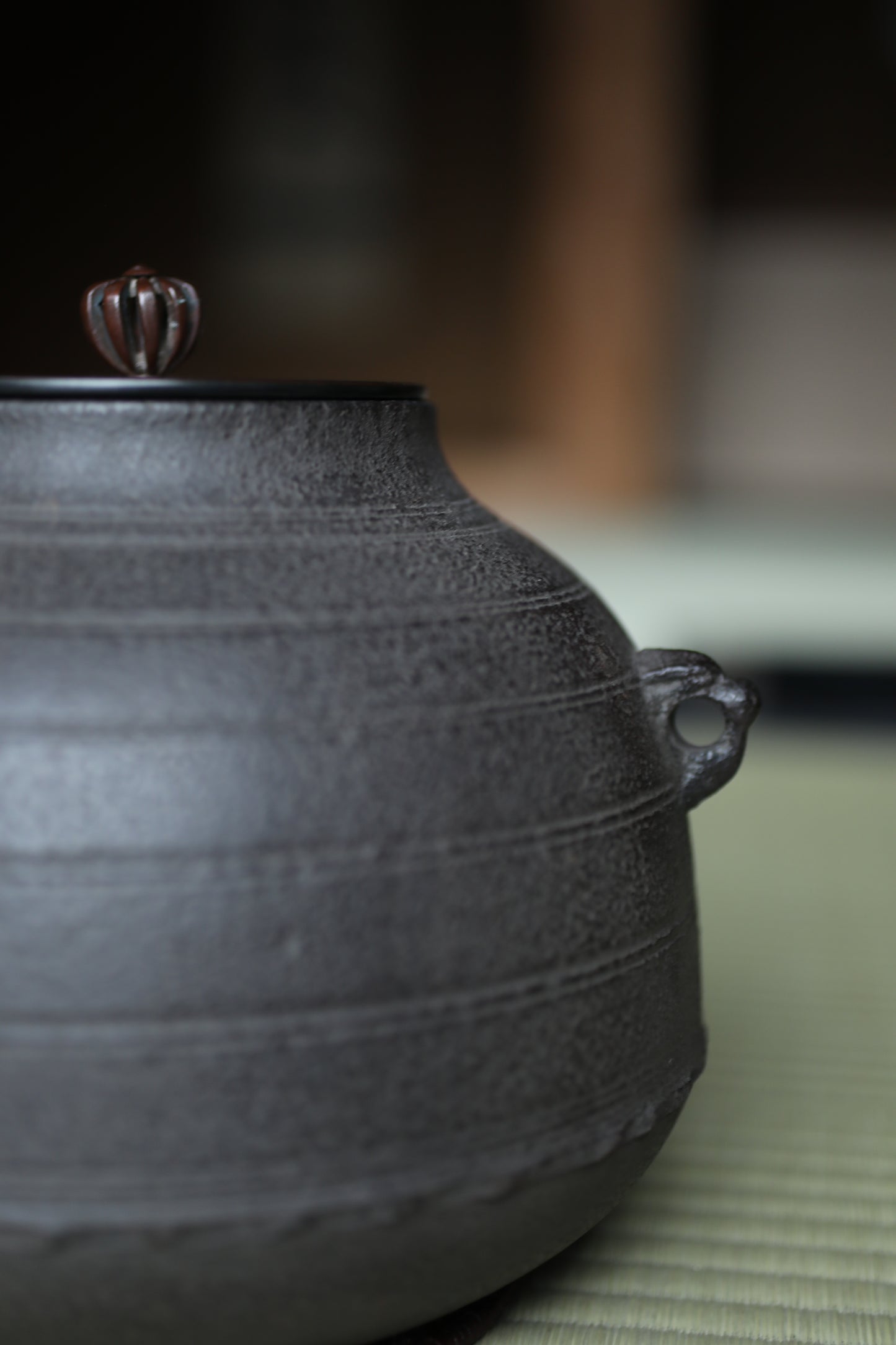 CHAGAMA and FURO Japanese antique bronze brazier and cast iron kettle, For Tea ceremony, Doan furo and Amida gama in 1970s