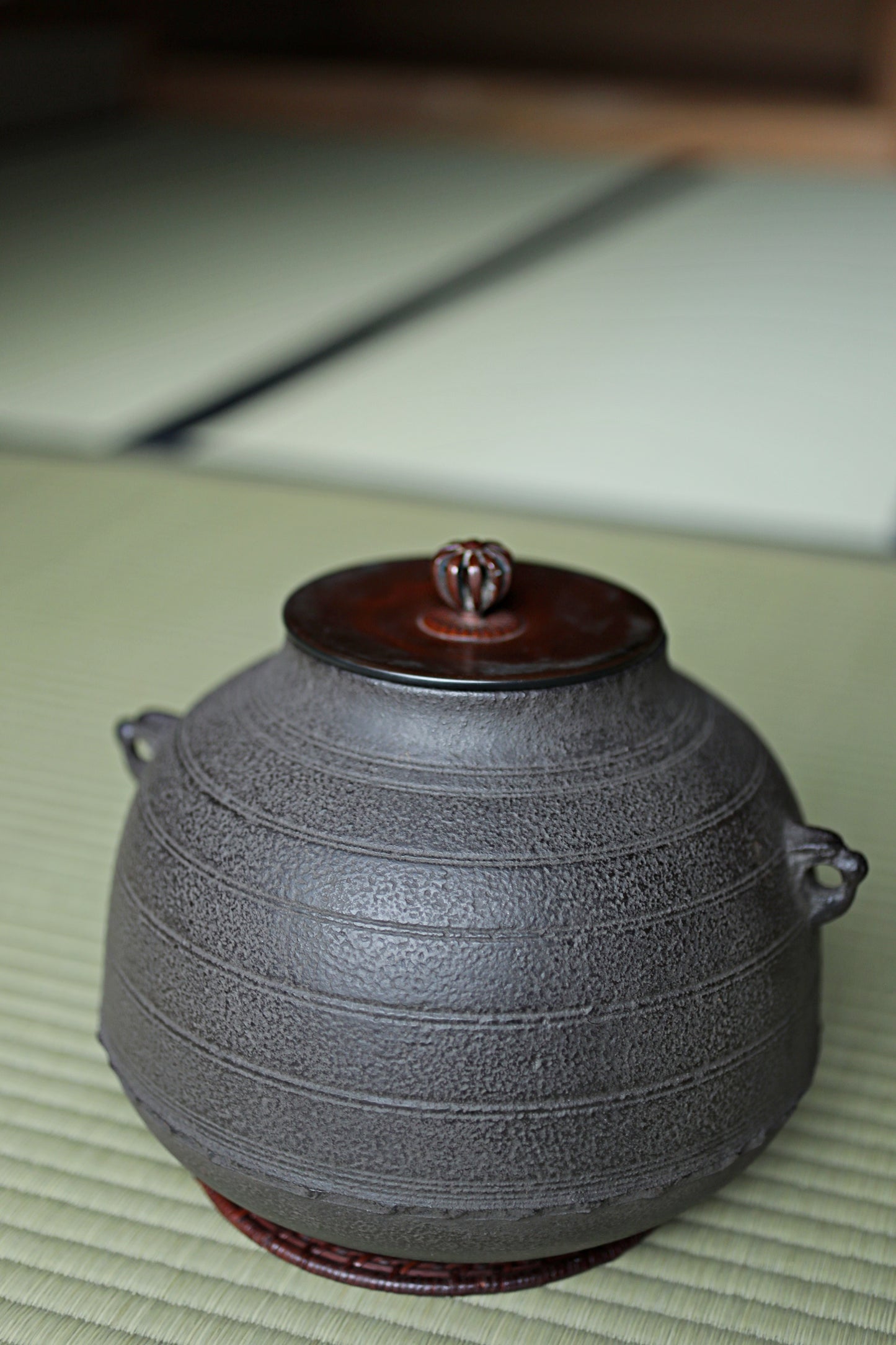 CHAGAMA and FURO Japanese antique bronze brazier and cast iron kettle, For Tea ceremony, Doan furo and Amida gama in 1970s
