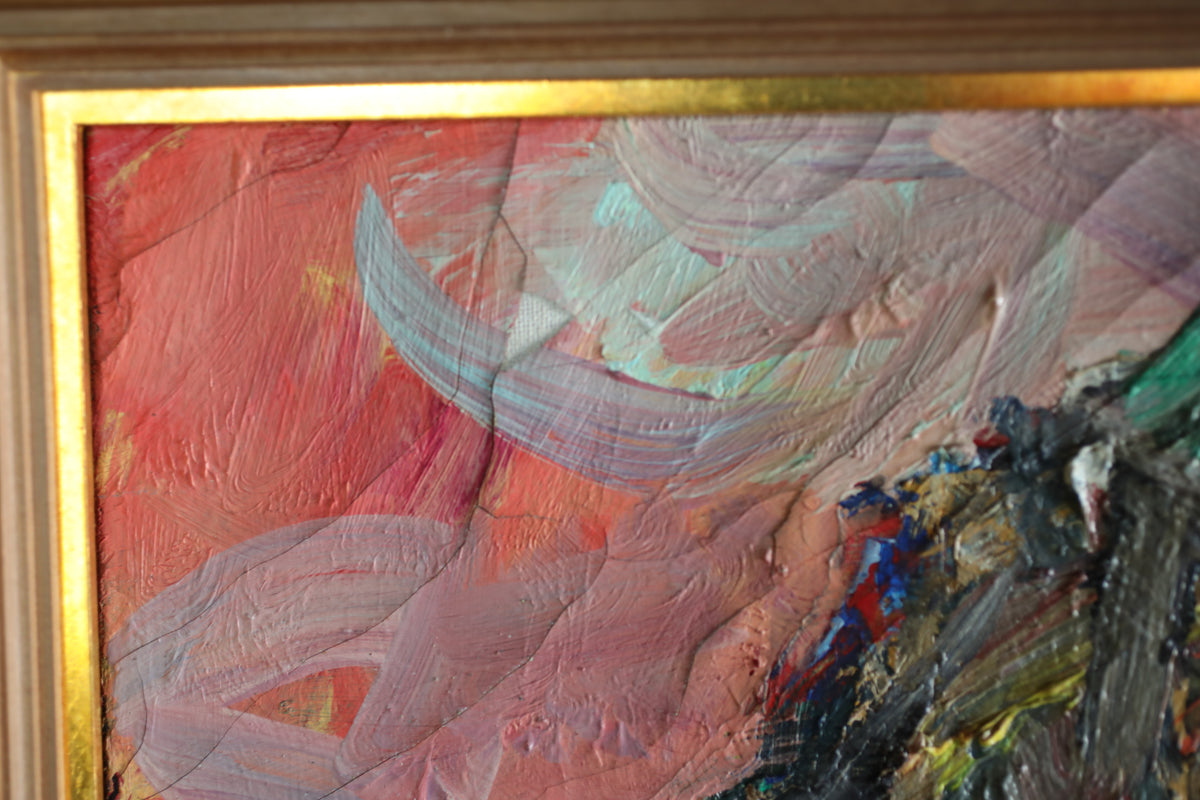 Japanese Vintage Oil Painting - Autumn Sunset over Mount Asama