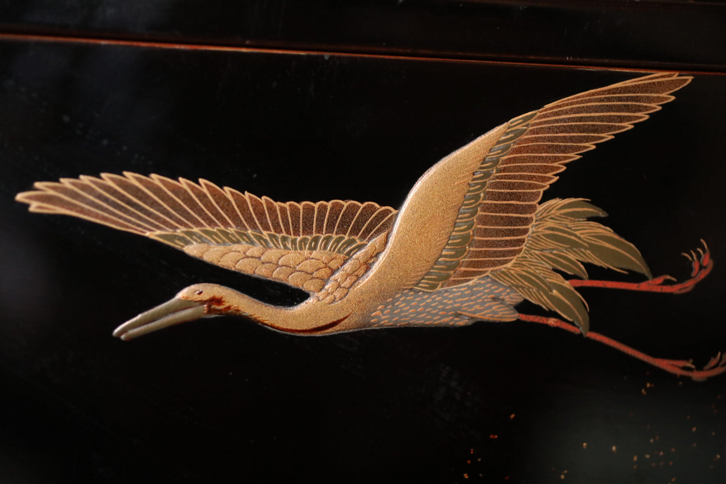 Antique Japanese Lacquer Jubako Box: Edo Crane Waves Makie, 4-Tiered