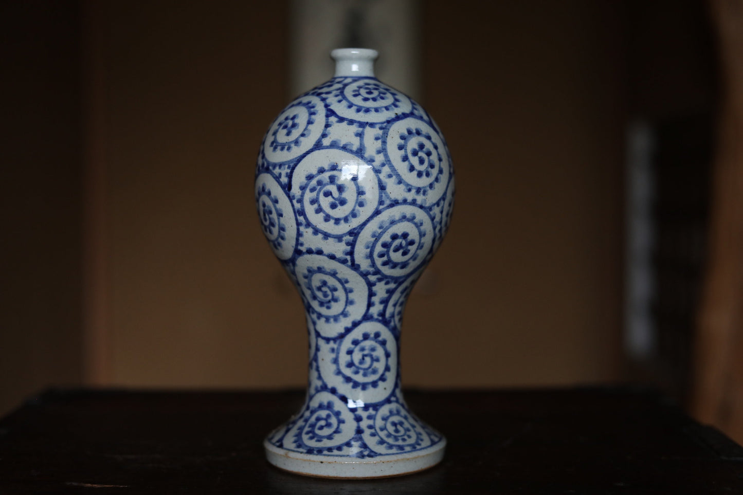 Vintage Koimari Sake Bottle - Indigo Blue Porcelain Vase With Octopus Arabesque Pattern