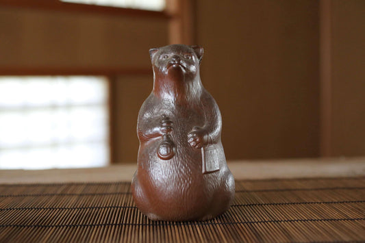 Bizen Ware Sake Bottle - Vintage Pottery Raccoon Dog Doll, Edo Era Craft