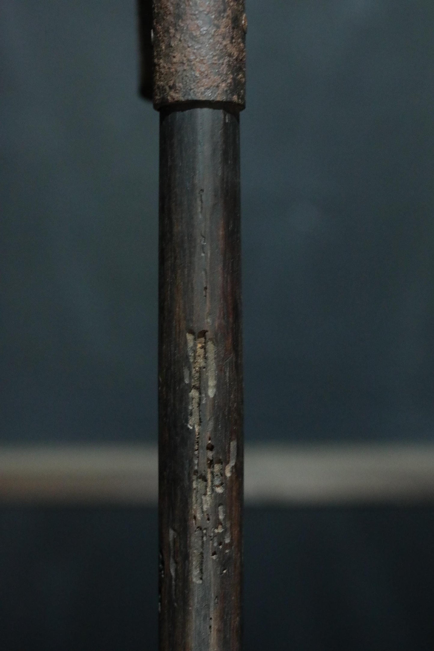 Japanese Antique Candle Stand – Edo Period Wood & Iron Hanging Holder with Defensive Design