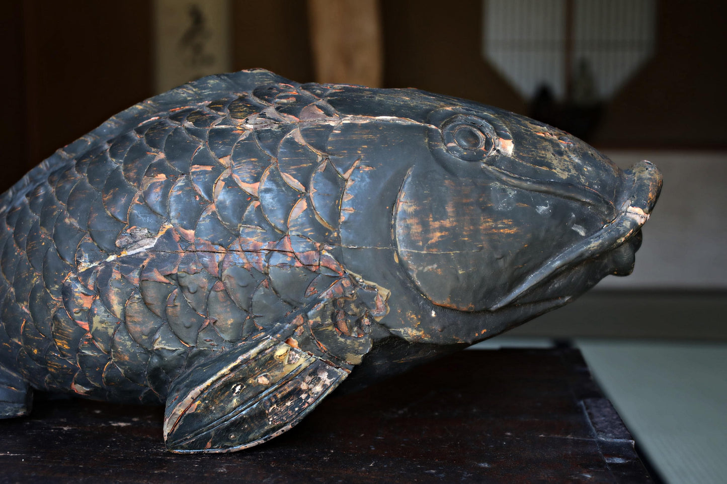 Large Wooden Fish - Japanese Antique Mingei Irori Hearth Hook Sculpture 4kg