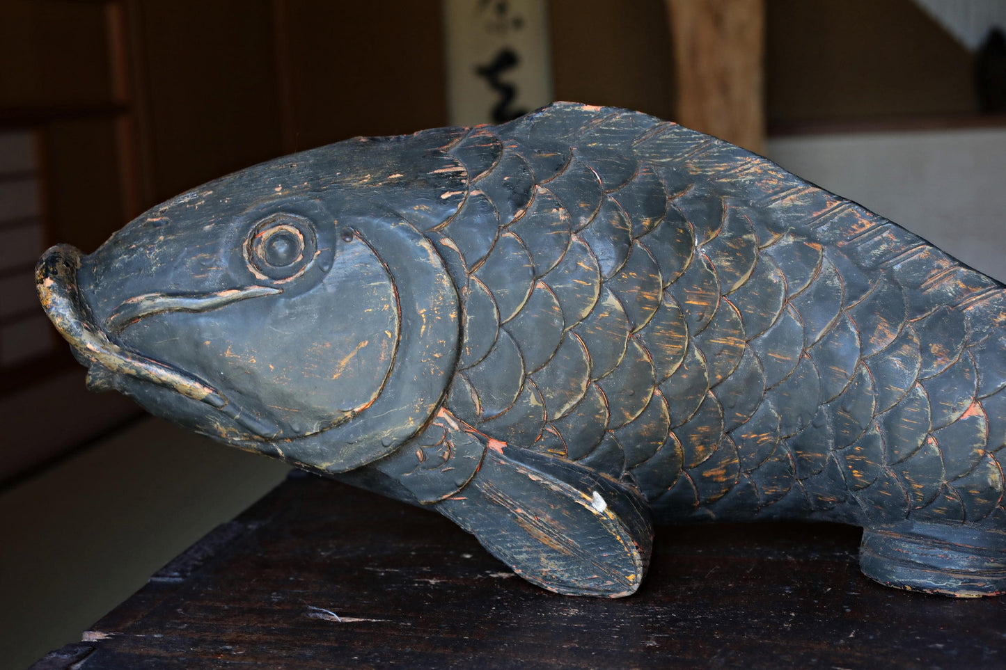 Large Wooden Fish - Japanese Antique Mingei Irori Hearth Hook Sculpture 4kg