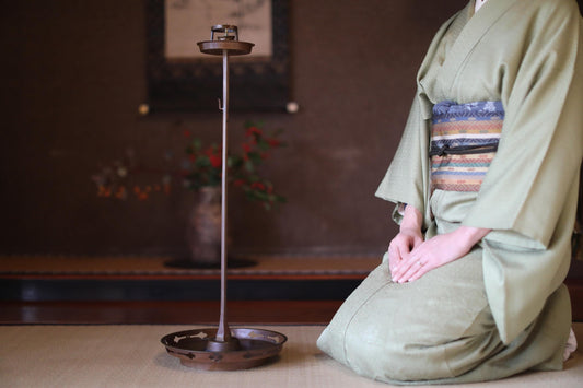 Japanese Antique Lantern - Bronze Candle Stand With Samurai Temple Design, 27.6in