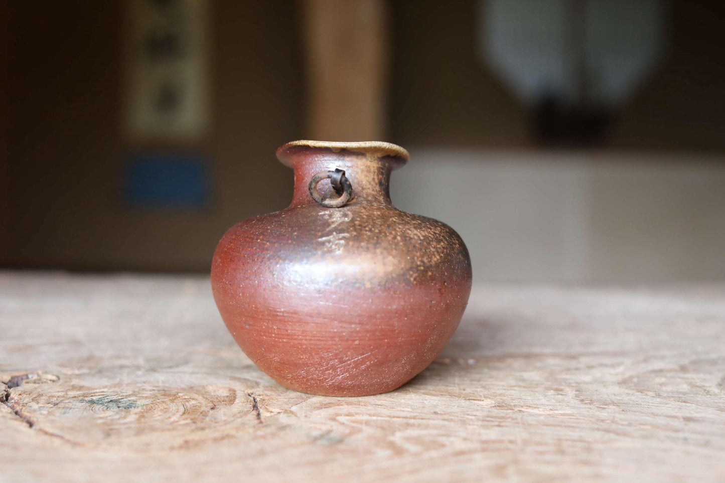 Bizen Ware Vase - Handmade Japanese Pottery | Wabi Sabi Decor, Hunched Shape, Gift Box