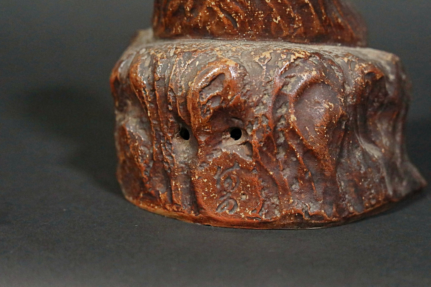 Bizen Ware Monkey Figurine - Signed Ceramic Statue With Longevity Peach, 1930s Vintage
