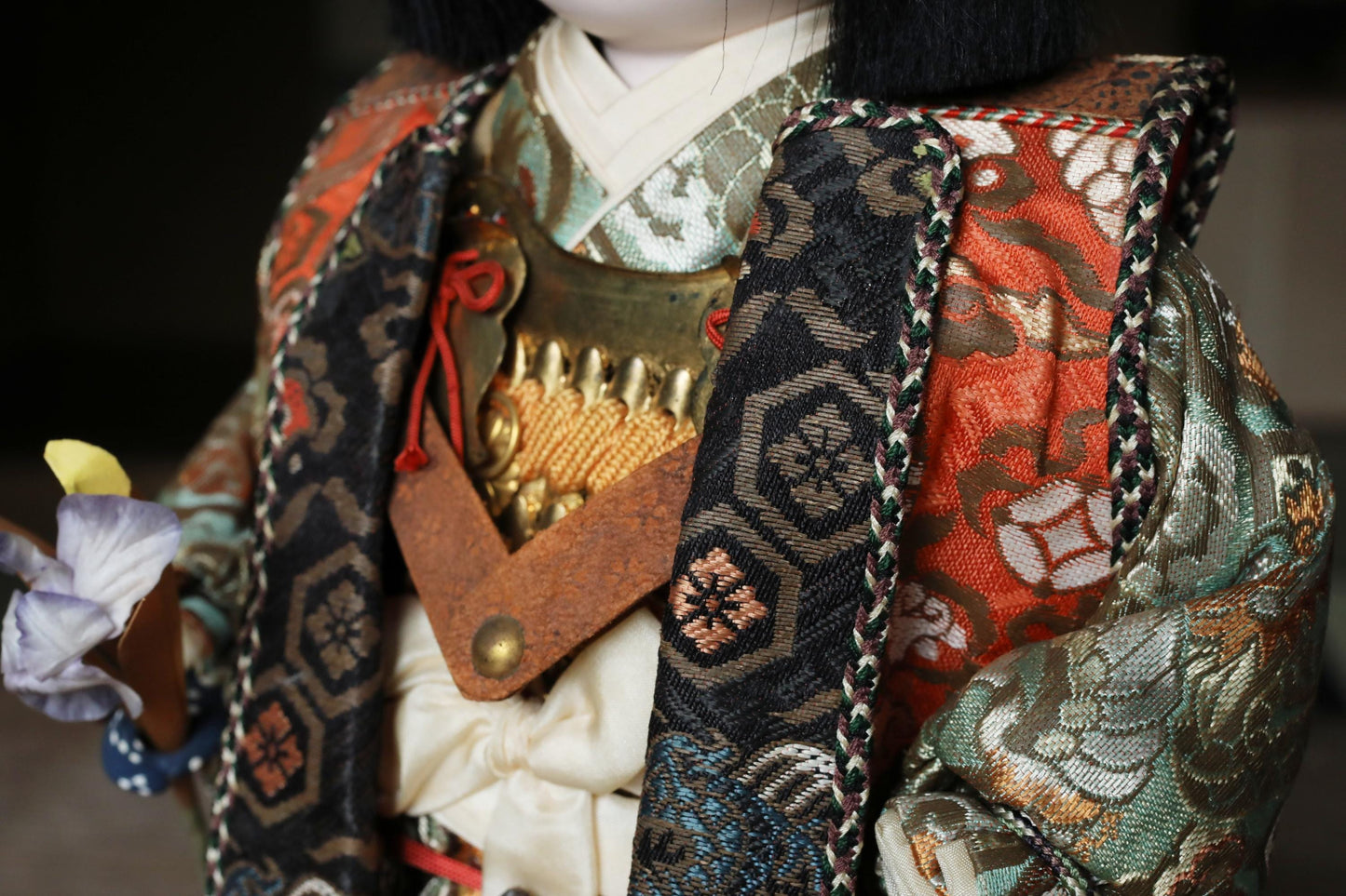 Vintage Kabuki Doll - 1960s Momotaro Wooden Doll With Silk Kimono Gift Box