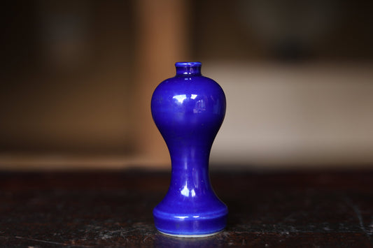 Japanese Indigo Blue Vase - Antique Porcelain Shrine Sake Bottle, Small Flower Display