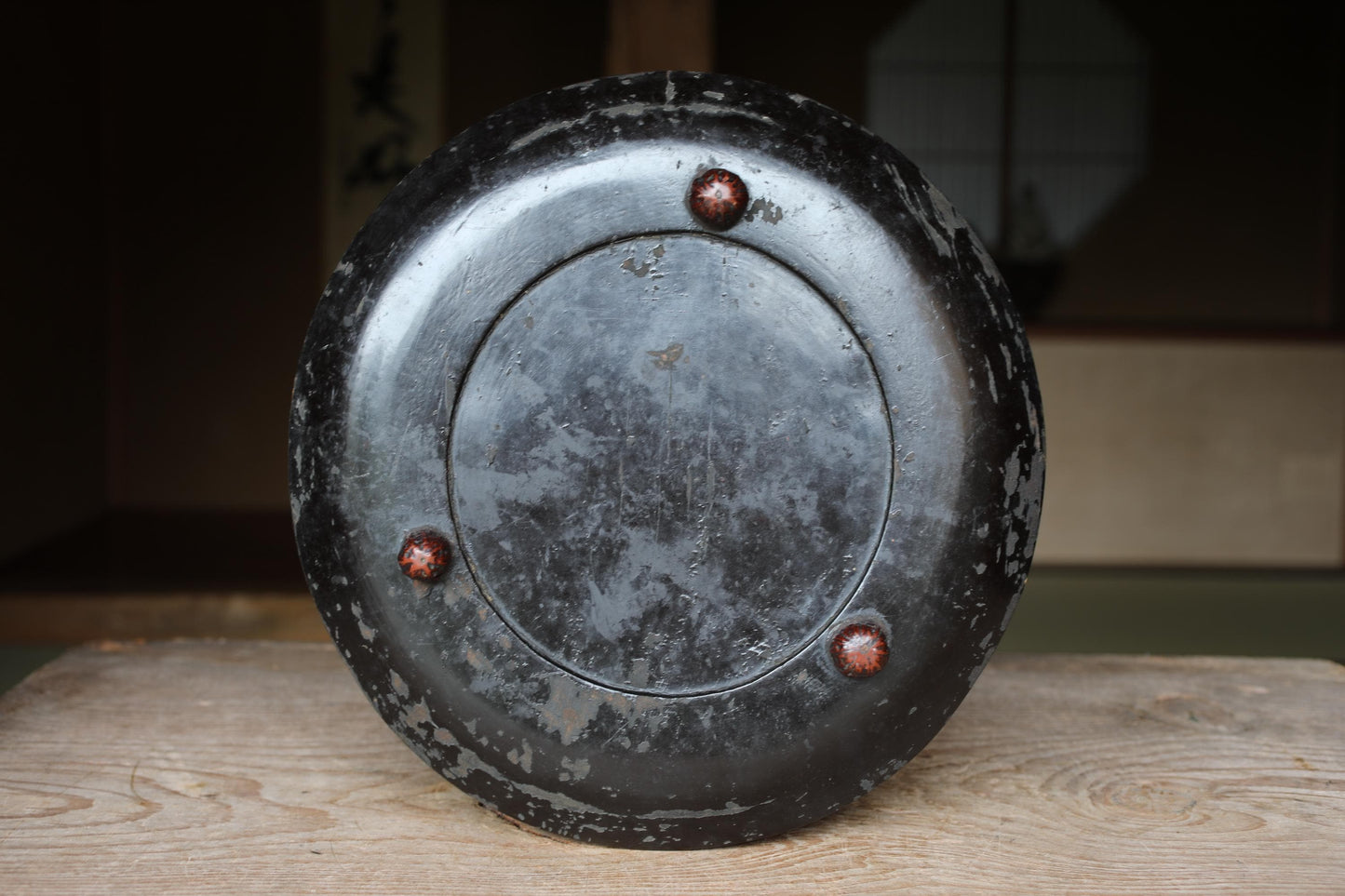Japanese Lacquer Tray - Antique Obon Round Wooden Tray with Walnut Legs