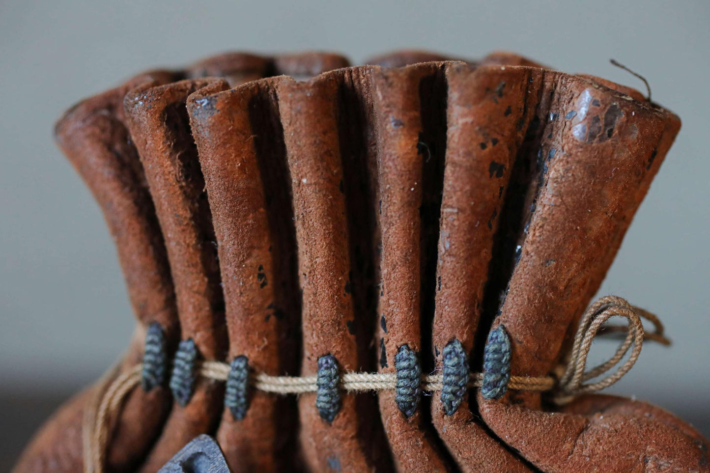 Japanese Leather Coin Pouch | Vintage Edo Era Cigarette Case with Indigo Thread