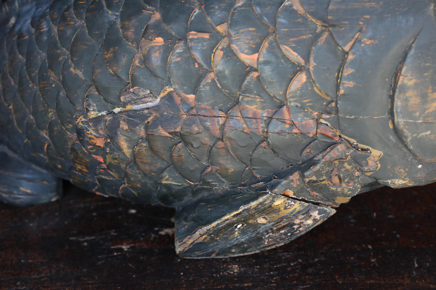 Large Wooden Fish - Japanese Antique Mingei Irori Hearth Hook Sculpture 4kg