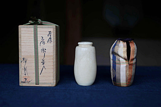 Japanese Matcha Caddy - Vintage Katatsuki Chaire with Silk Shifuku Bag for Tea Ceremony