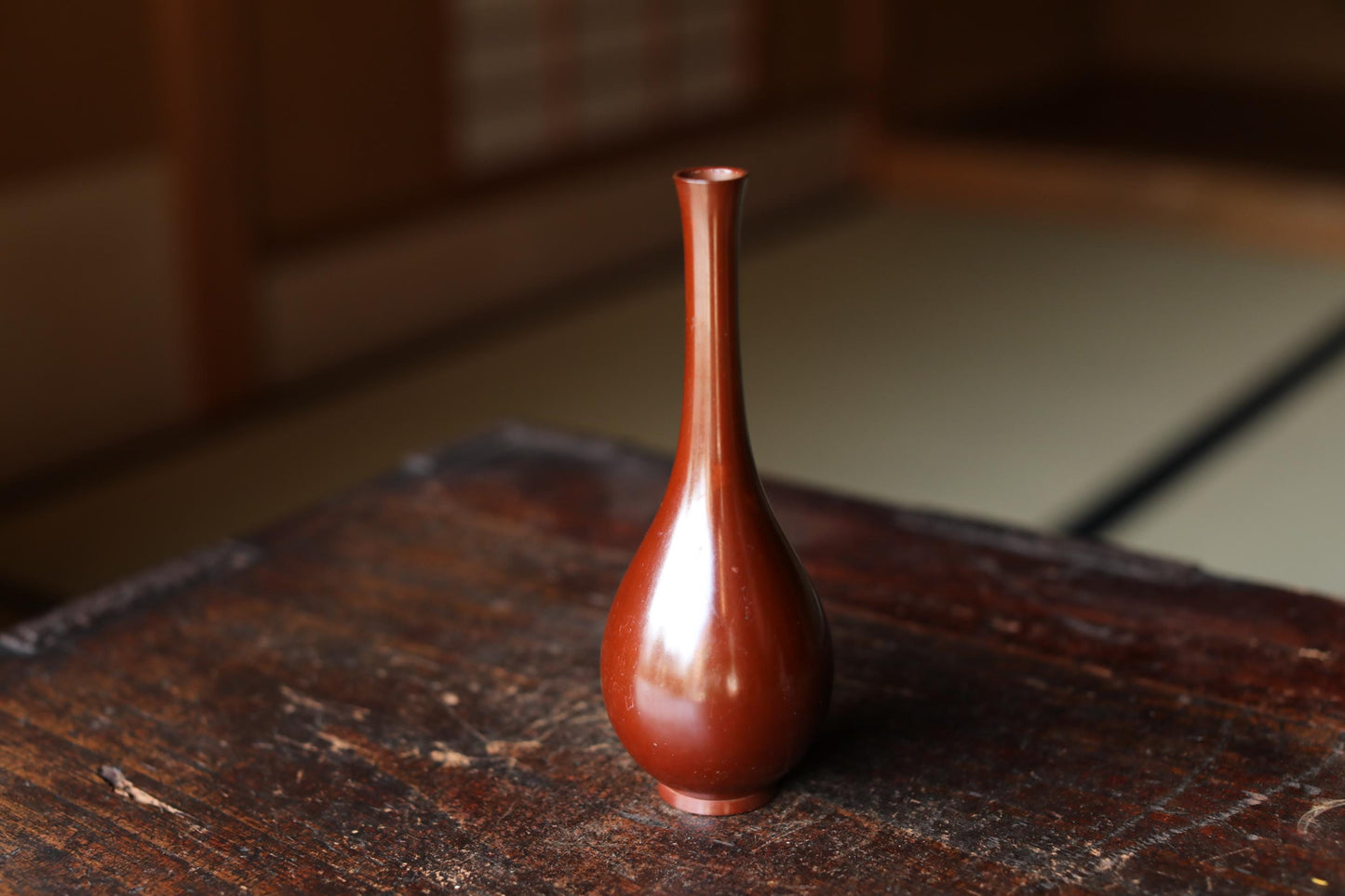 Vintage Japanese Vase - Bronze Sorori Ikebana Tea Ceremony Vase with Signed Wooden Box