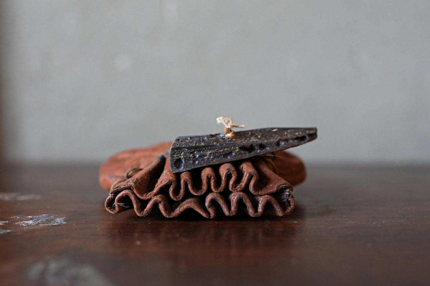 Japanese Leather Coin Pouch | Vintage Edo Era Cigarette Case with Indigo Thread