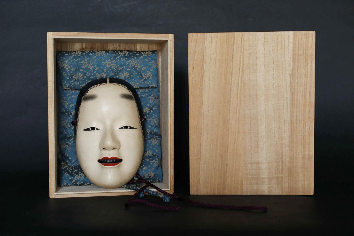 Japanese Noh Mask - Vintage Wood Carving Female Celestial Maiden Wall Ornament