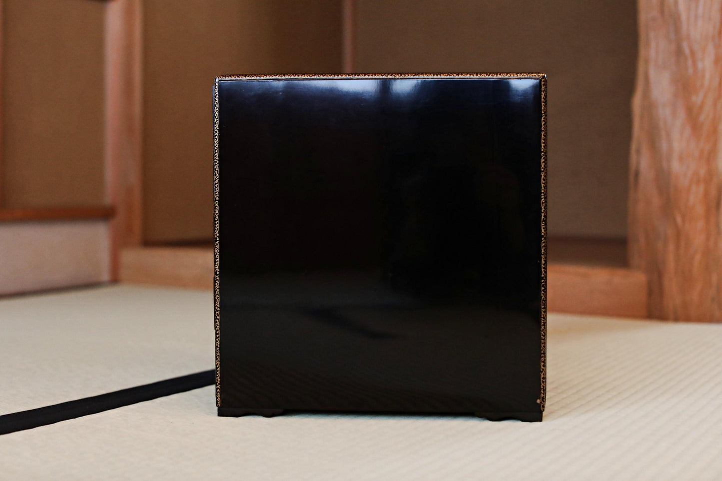 Tansu Chest: Black Lacquer Japanese Temple Chest With Gold Makie Family Crest & Glossy Finish