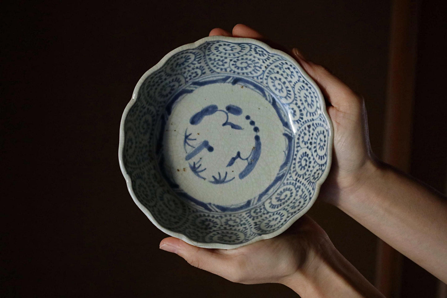 Antique Sometsuke KOIMARI Indigo Blue Salad Bowls Set - 1800s Japanese Porcelain