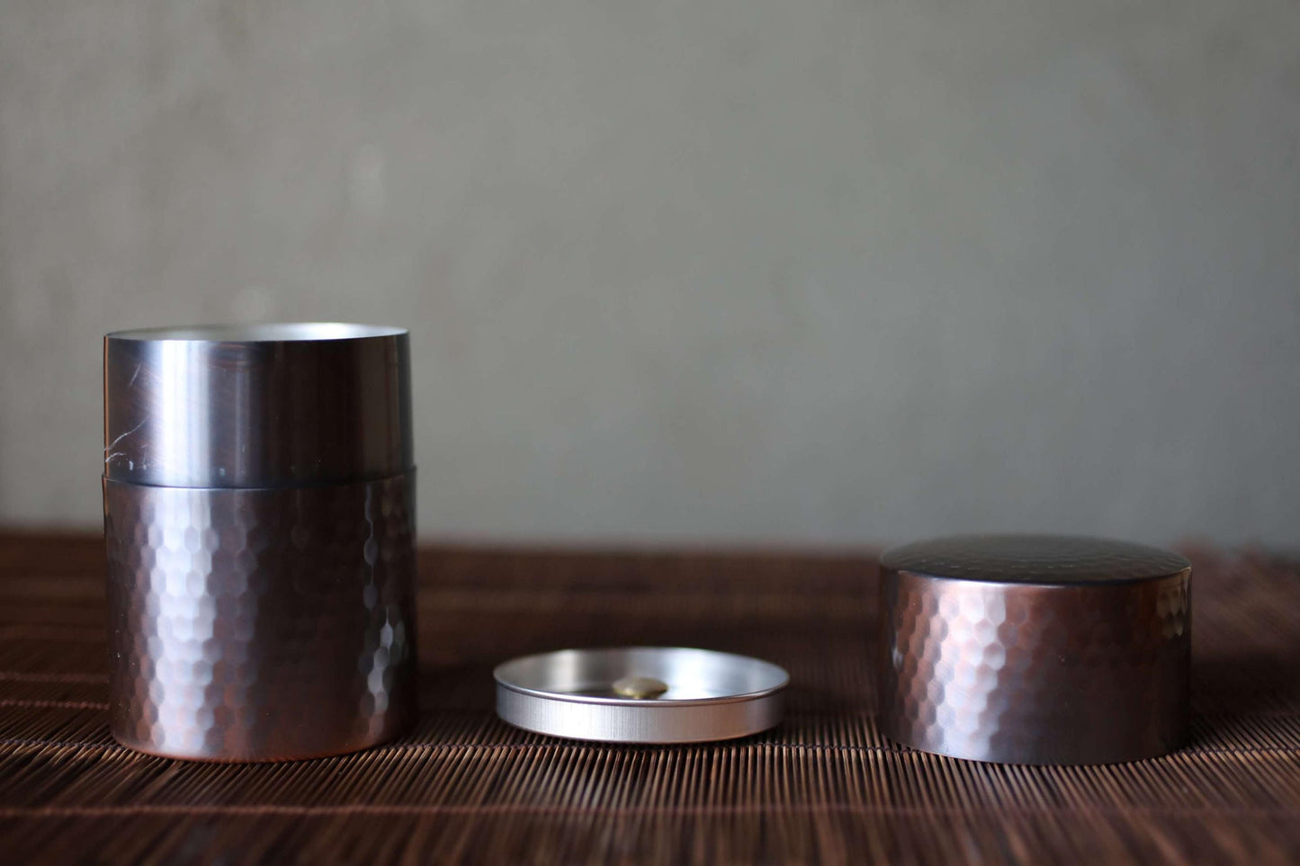Hammered Copper Tea Caddy - Japanese Vintage Double Lid Artisan Storage Container