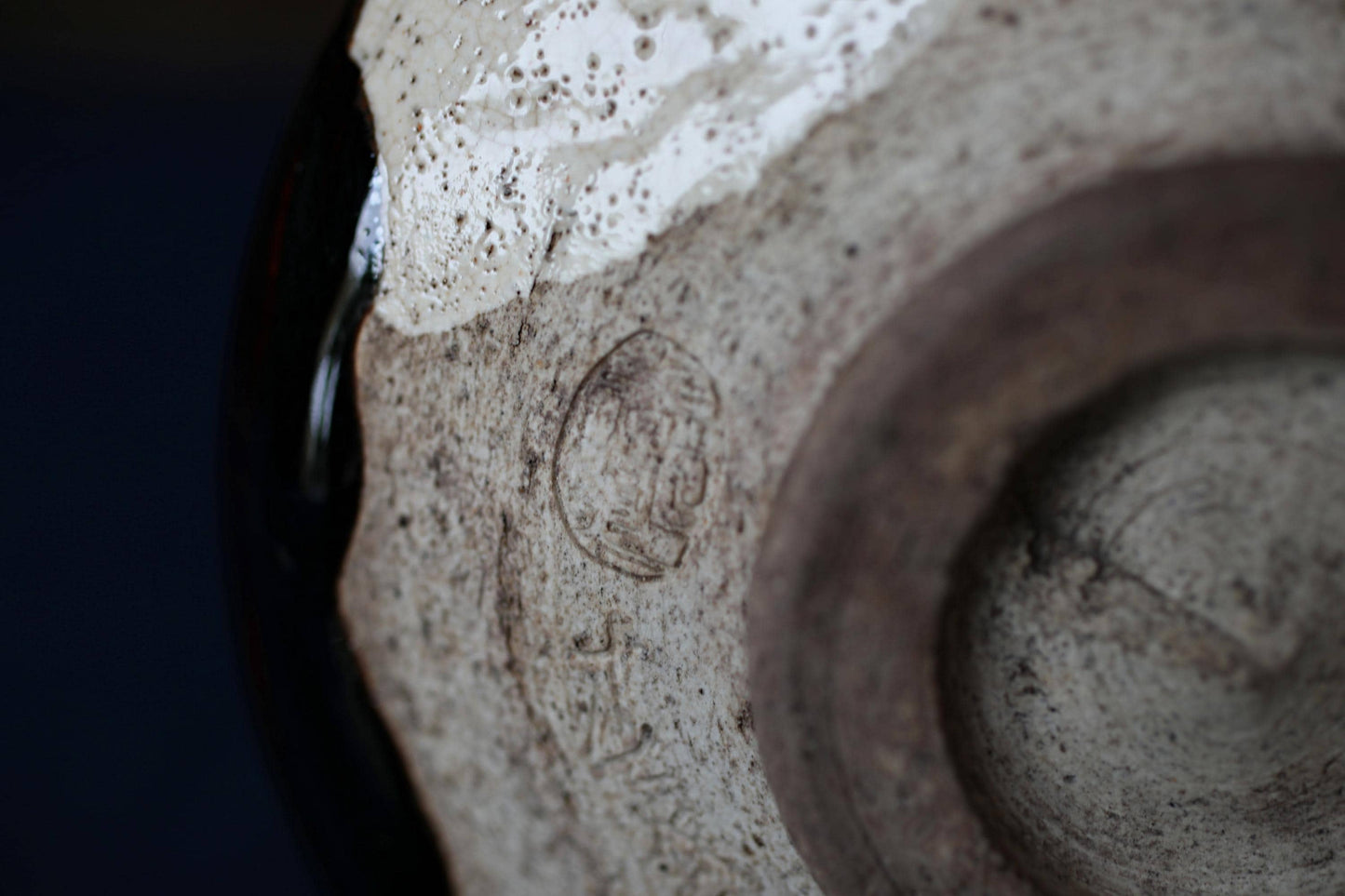 Antique Oribe Tea Bowl - Japanese Handmade Ceramic Bowl | Signed Chawan