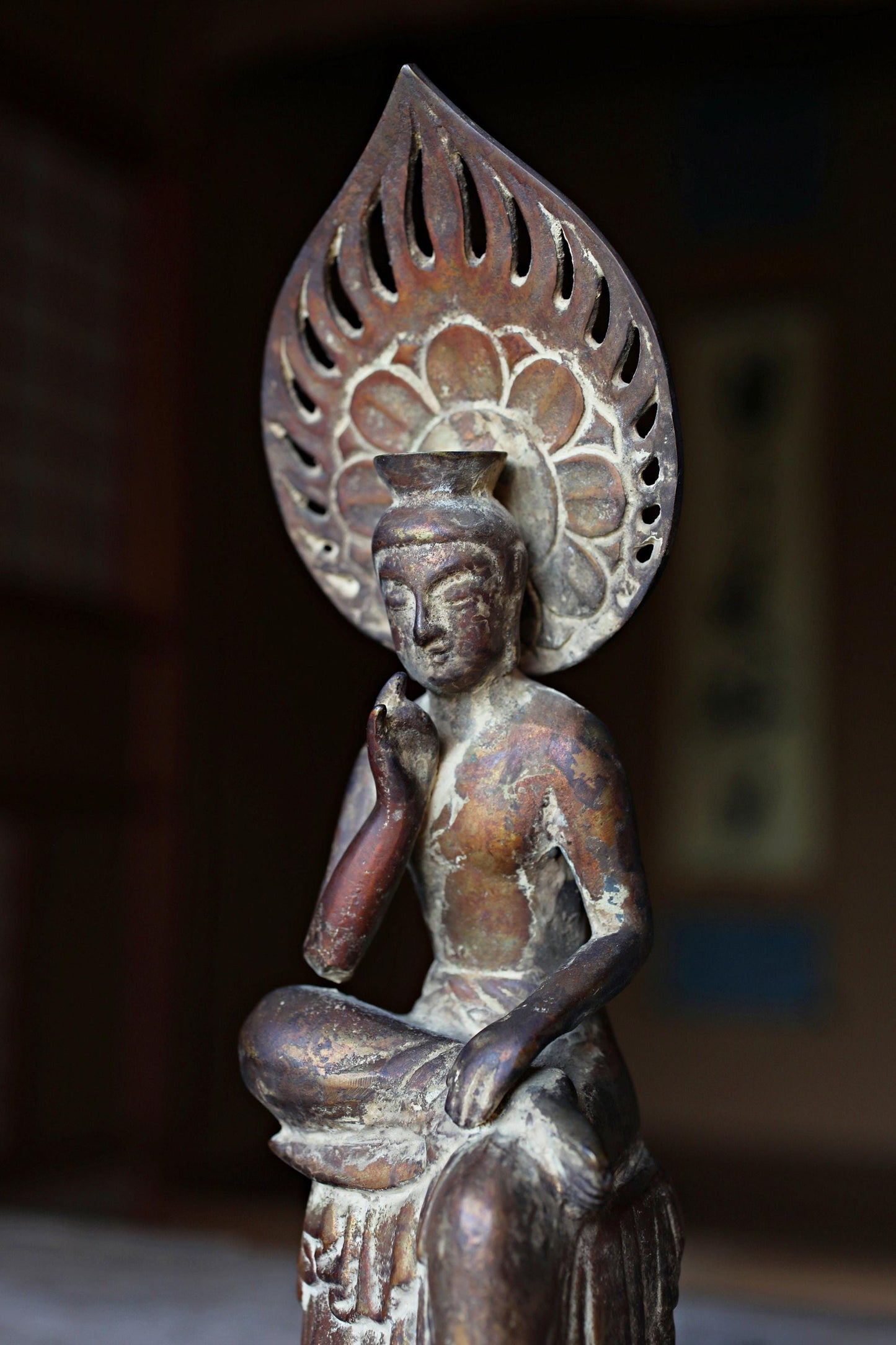 Japanese Bronze Buddha Statue – Antique Miroku Maitreya Bodhisattva Sculpture H10.8in