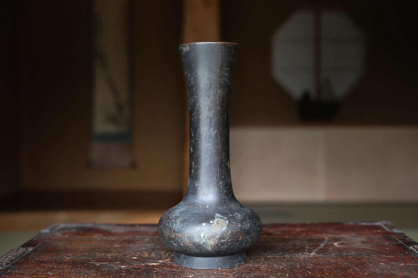 Japanese Bronze Vase - Antique Bronze Flower Vase with Stable Base for Ikebana