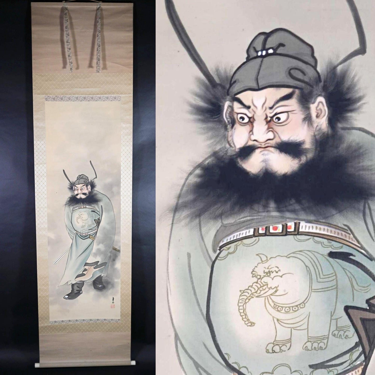Japanese Hanging Scroll – Vintage Zhong Kui Scroll | Chinese God Painting on Silk Paper