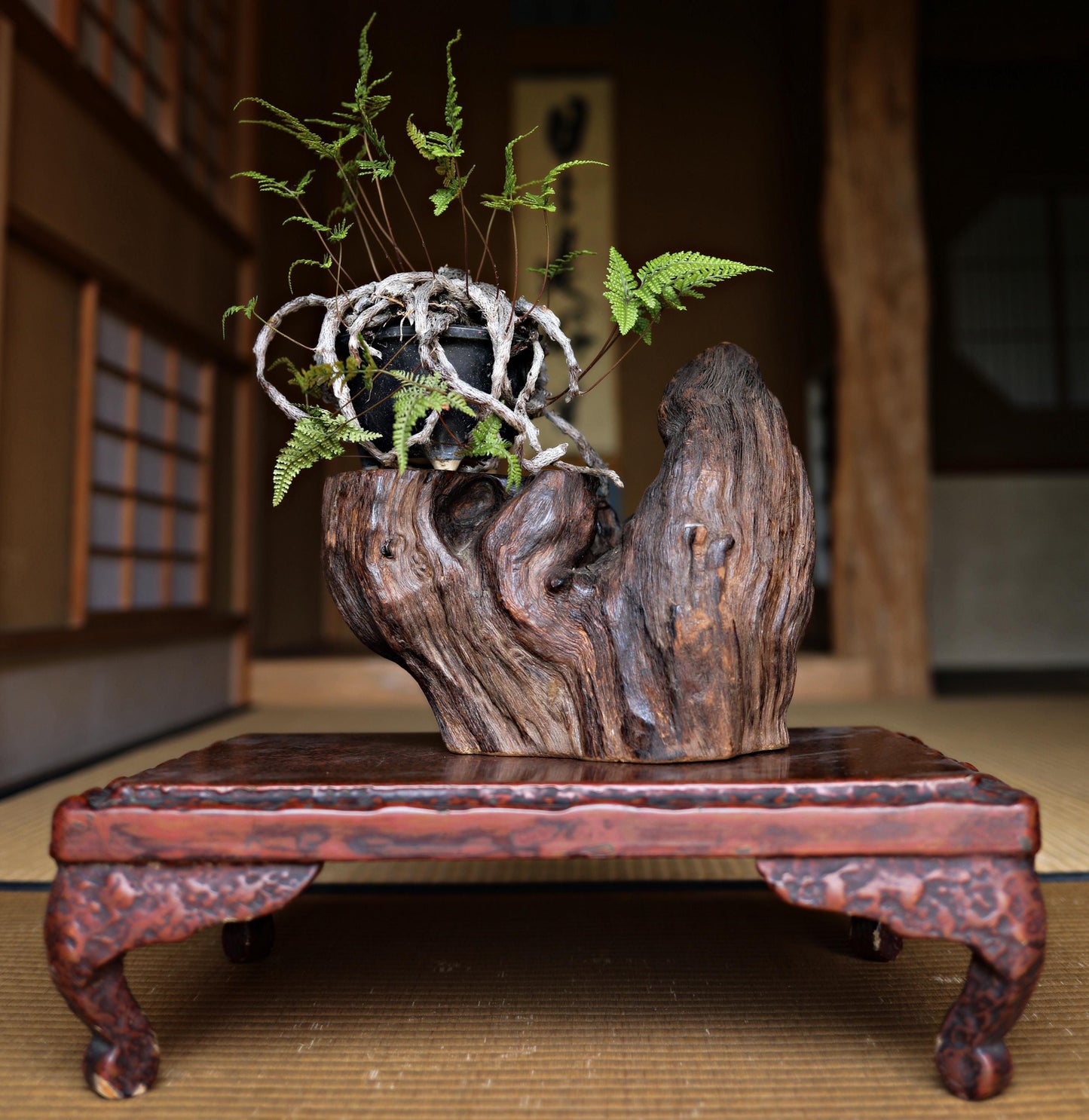 Japanese Lacquer Bonsai Stand – Antique Wood Pedestal With Thick Lacquer Finish
