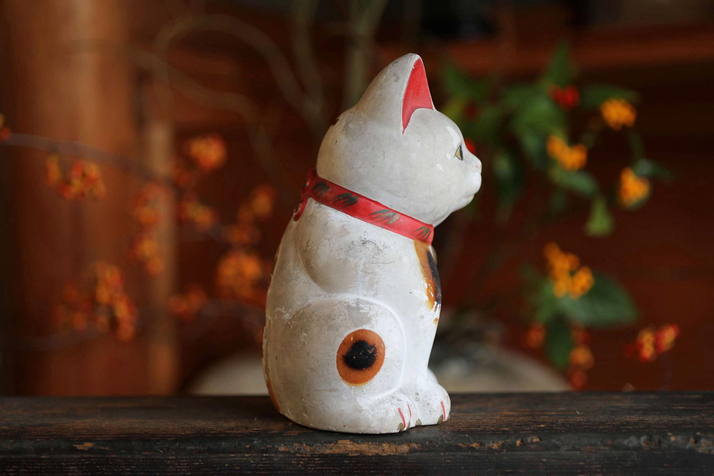 Japanese Antique Cat Doll - White Maneki Neko Statue | Vintage Ceramic Lucky Cat Money Box