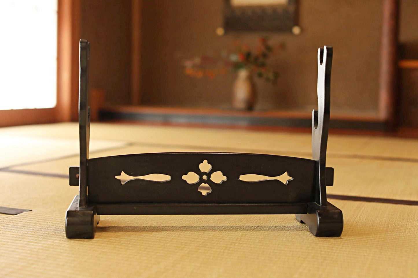 Katana Sword Rack - Vintage Black Lacquer Double Tier Samurai Sword Stand W17.9in