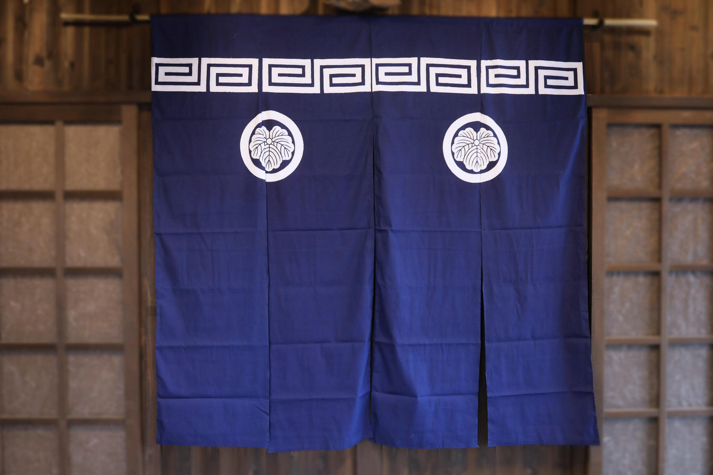 Japanese Vintage Noren - Indigo Blue Curtain & Japandi Room Divider with Ivy Leaf Motif