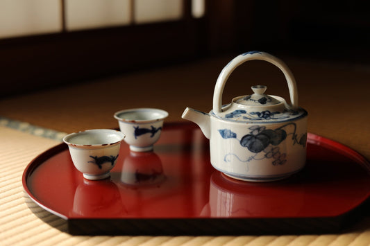 Antique Imari Sake Pot - Japanese Porcelain Vintage Tea Pot | Hand Painted Blue White