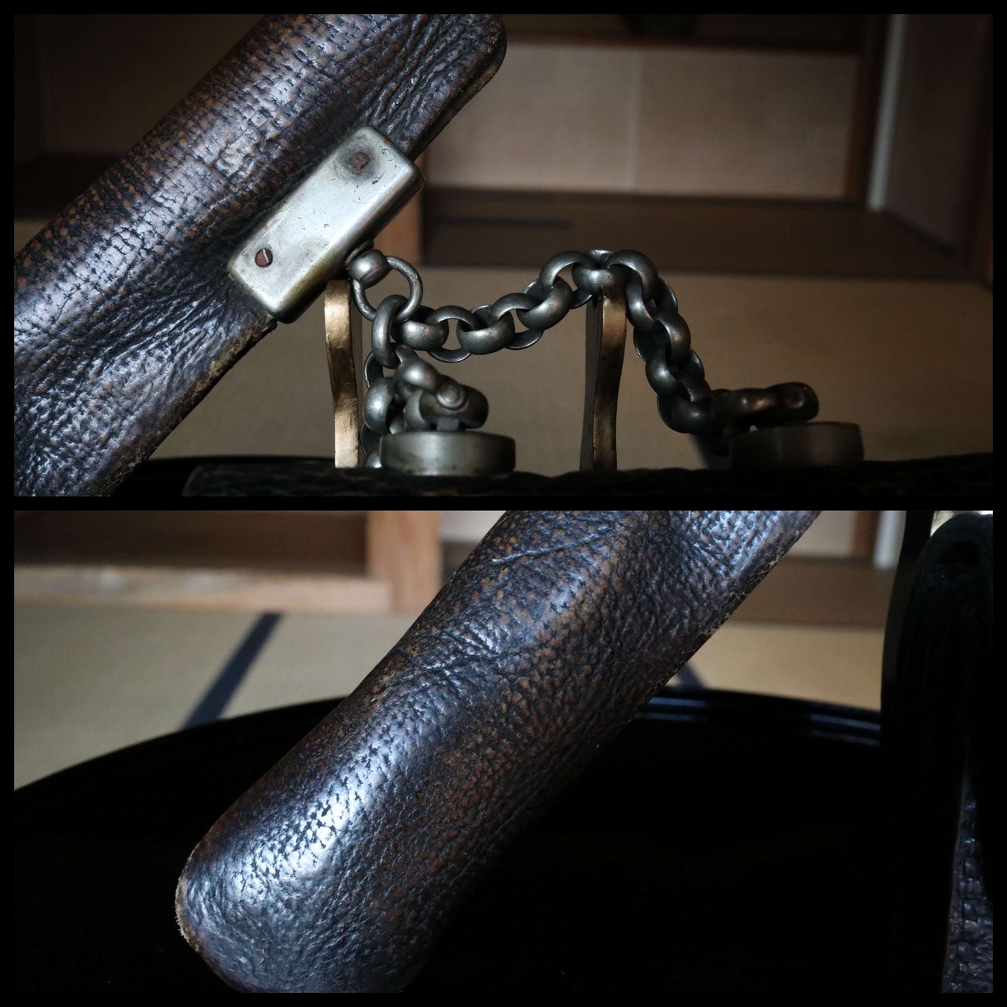 Japanese Antique Kiseru Pipe - Rare Edo Period Brass & Silver Tobacco Pipe With Dragon Engraved Leather Case