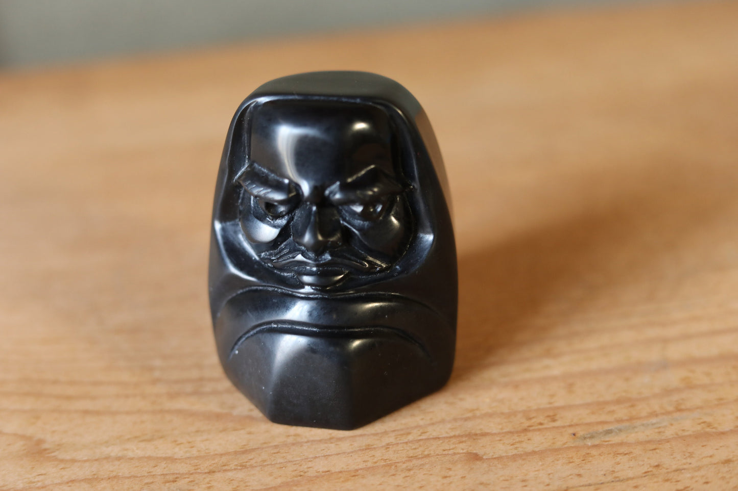 Daruma Japanese Figurine – Black Stone Paperweight | Traditional Zen Ornament