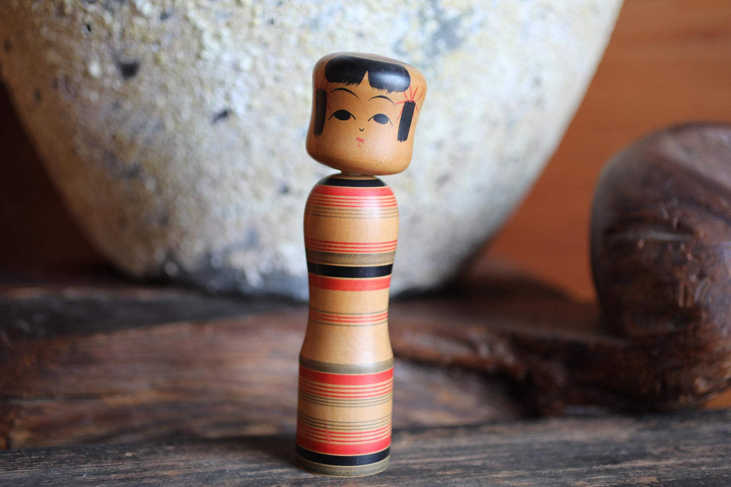 Japanese Vintage Wooden Doll – Traditional Kokeshi Figurine With Cute Tilted Head