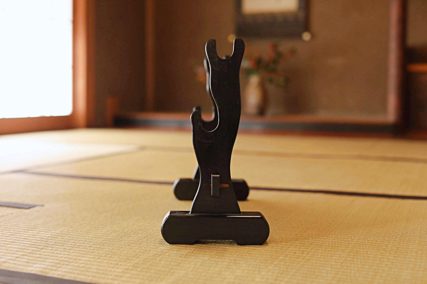 Katana Sword Rack - Vintage Black Lacquer Double Tier Samurai Sword Stand W17.9in