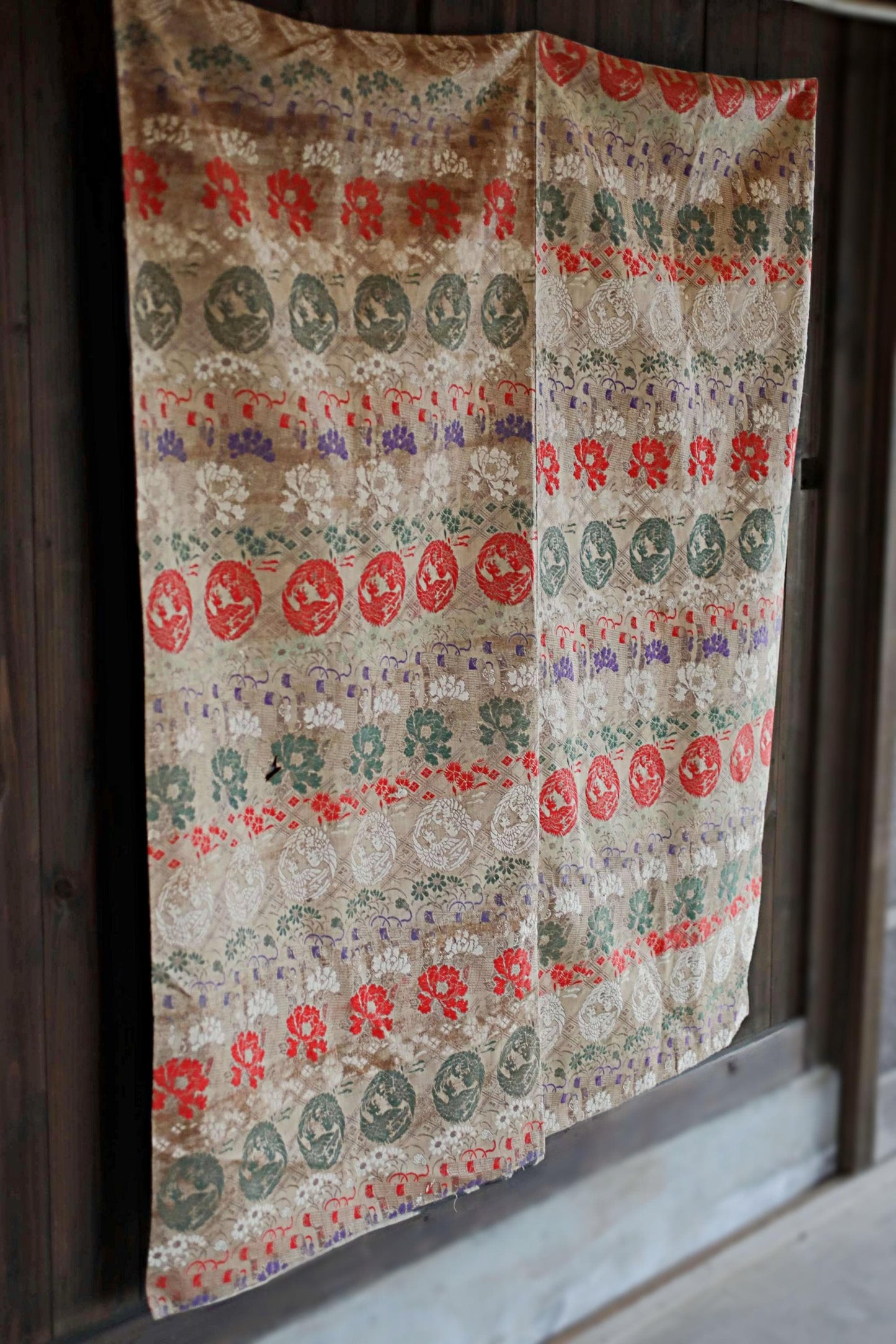 Japanese Silk Textile – Antique Taisho Era Phoenix Floral Tapestry Wall Hanging