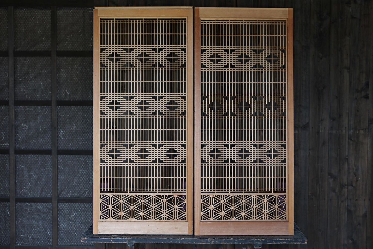 Vintage Japanese Shoji Screen - Kumiko Wood Panel | Japandi Wall Art, Geometric Frame