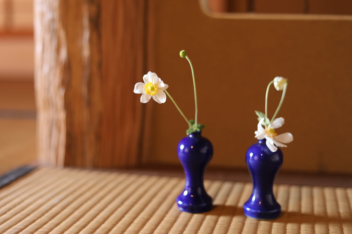Japanese Indigo Blue Vase - Antique Porcelain Shrine Sake Bottle, Small Flower Display