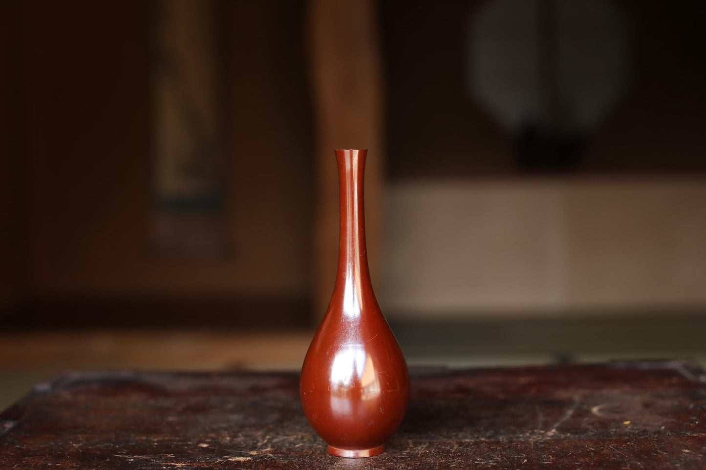 Vintage Japanese Vase - Bronze Sorori Ikebana Tea Ceremony Vase with Signed Wooden Box
