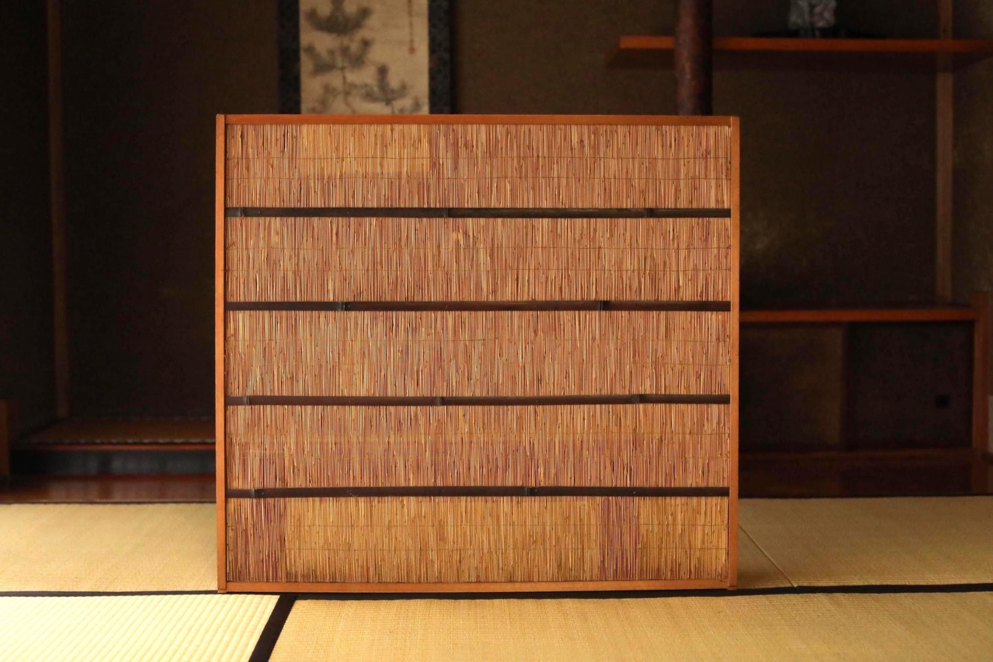 Japanese Reed Screen - Vintage Bamboo Shoji Divider | Woven Straw Panel