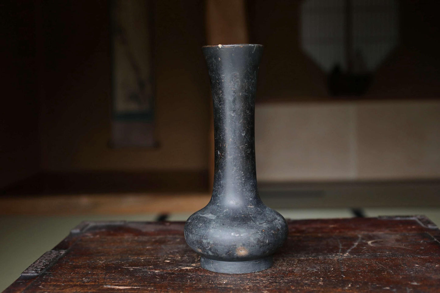 Japanese Bronze Vase - Antique Bronze Flower Vase with Stable Base for Ikebana