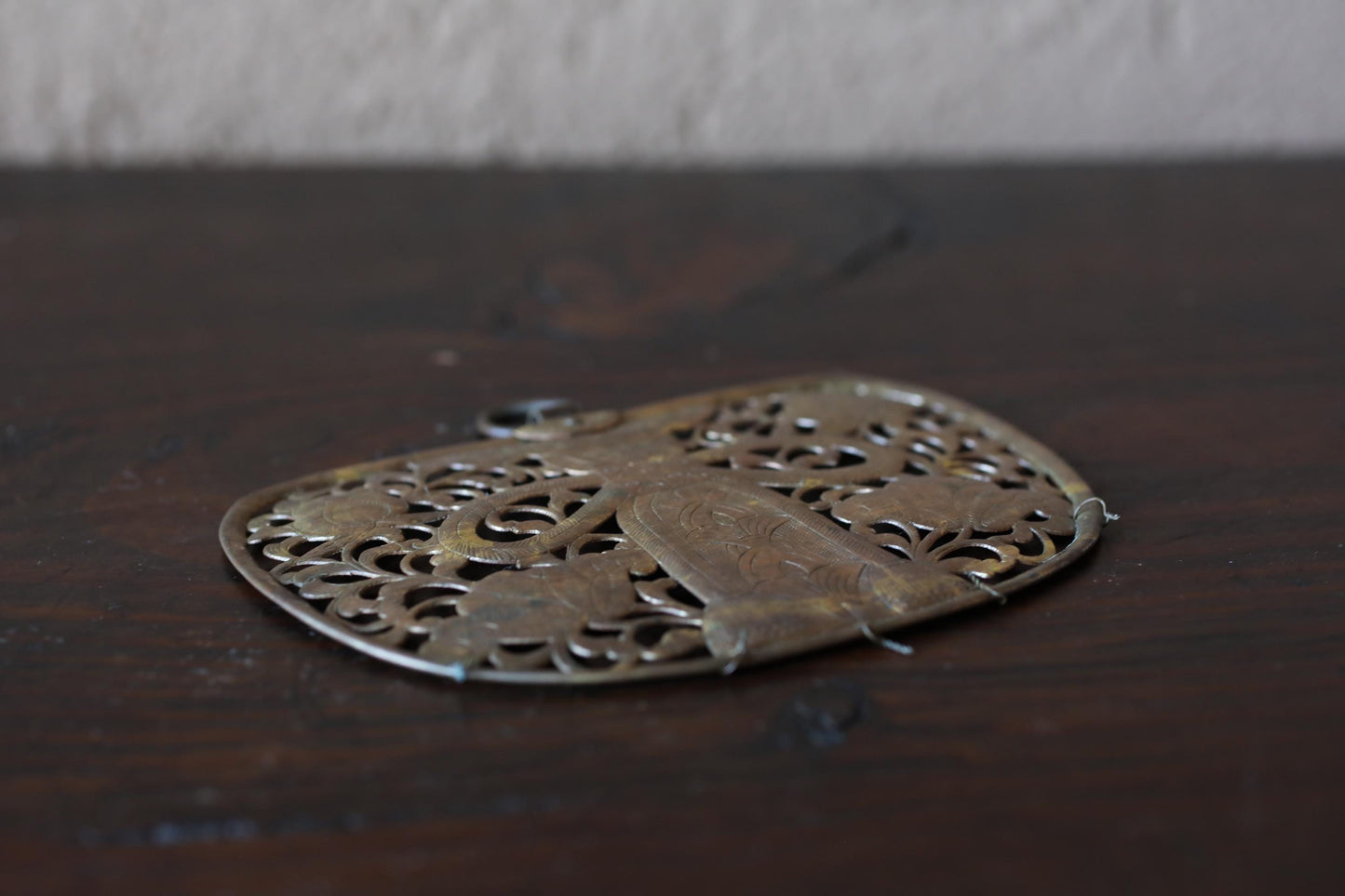Japanese Antique Keman - Brass Hanging Art | Lotus Arabesque Design, Buddhist Temple Decor