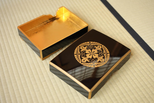 Japanese Lacquer Box - Maki-e Gold Wisteria Crest | Buddhist Sutra Storage