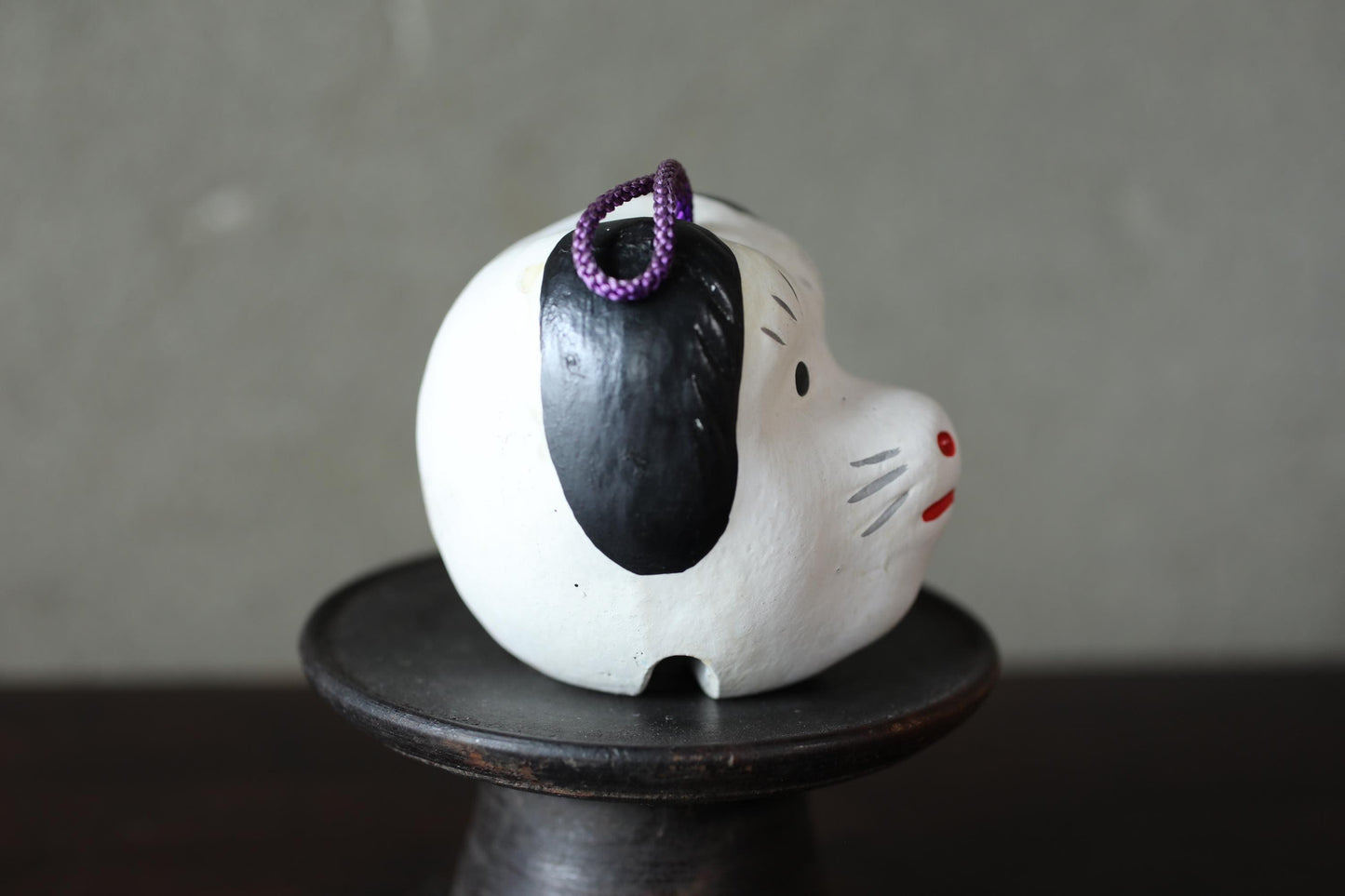 Japanese Pottery Dog Bell - Vintage Folk Toy Clay Figurine Ornament
